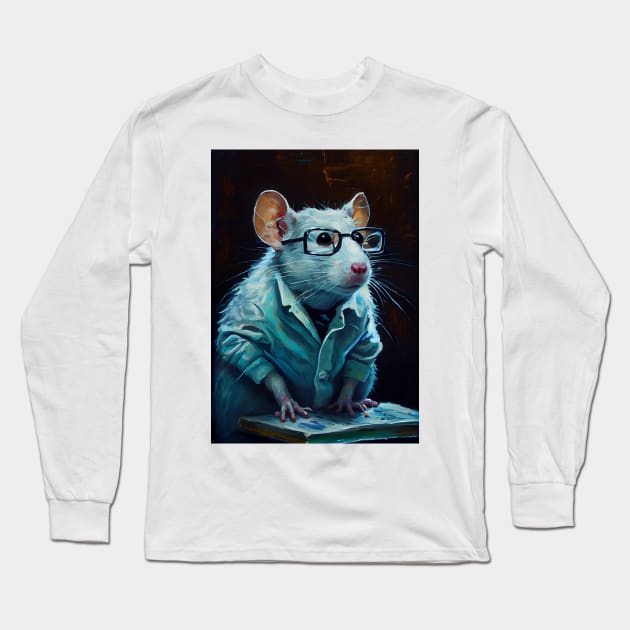 Lab Rats - impasto oil painting.  A mouse doctor reading up on current medical practices Long Sleeve T-Shirt by simonrudd